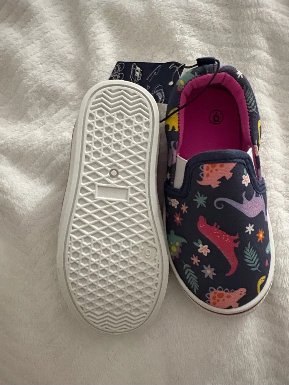Kids Slip-On Sneakers with Colorful Dino Print - Navy/Pink